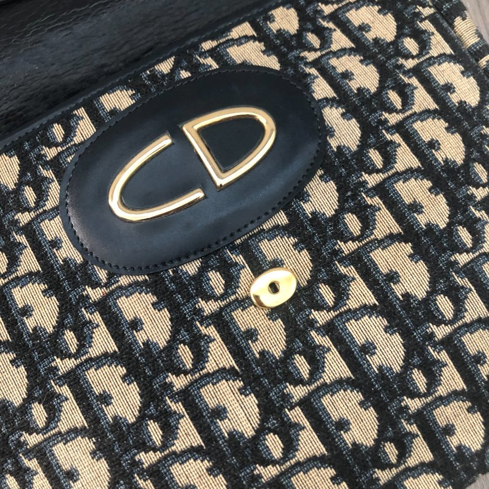 1970s Christian Dior monogram black trotter canvas shoulder satchel purse - Picture 7 of 9